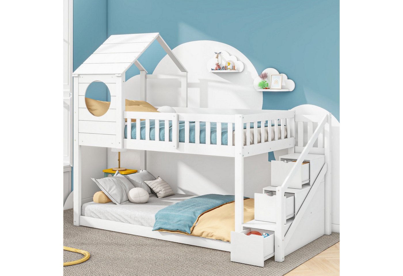 FUROKOY Etagenbett Baumhaus Kinderbett 90x200 mit Stauraum,Hausbett mit Lei günstig online kaufen