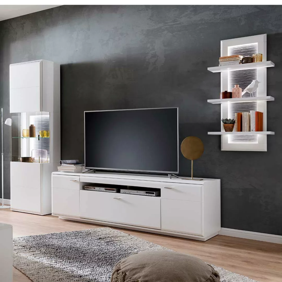 Design Wohnwand in Weiß und Anthrazit 315 cm breit (dreiteilig) günstig online kaufen