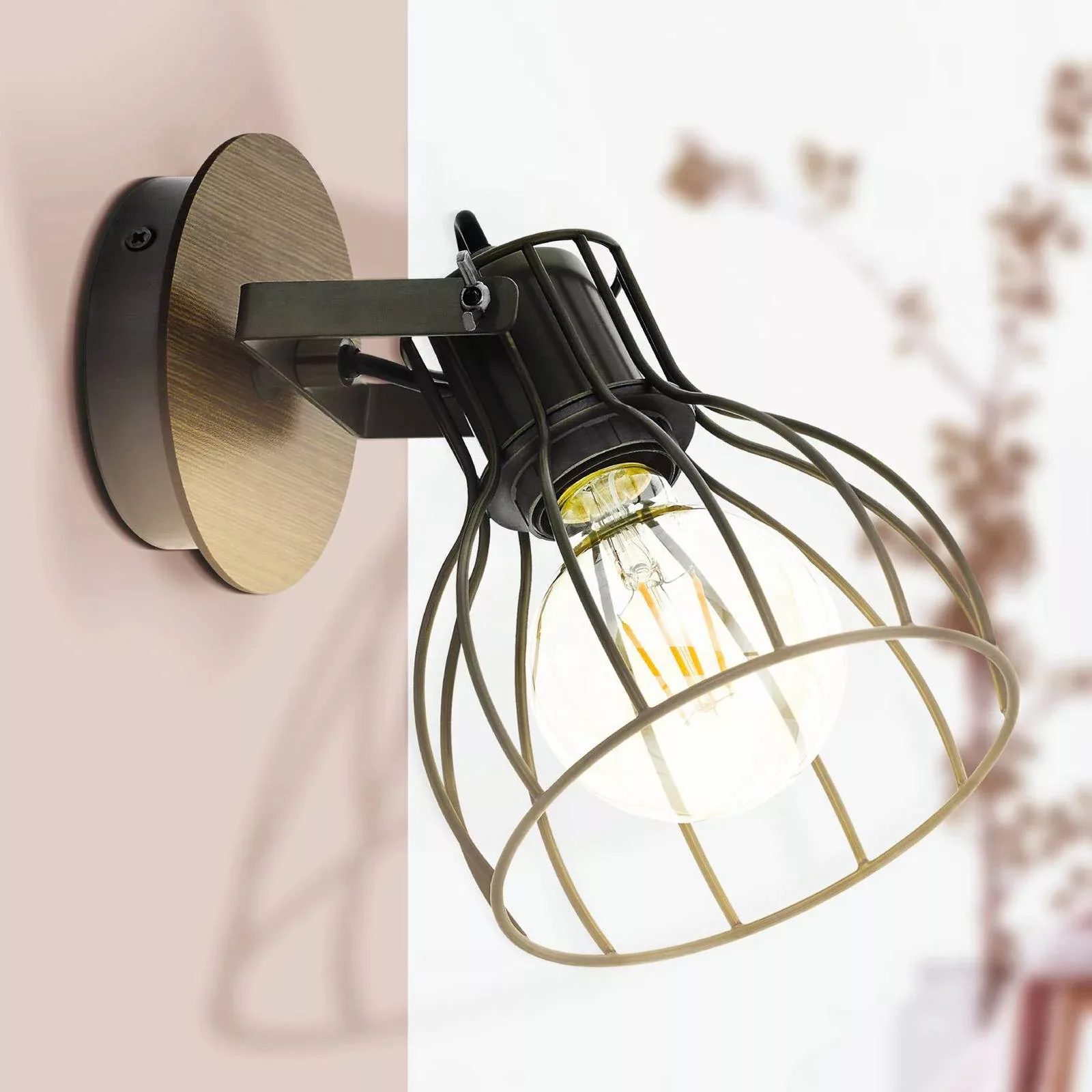 Wandlampe Sambatello, einflammig, braun/silber günstig online kaufen