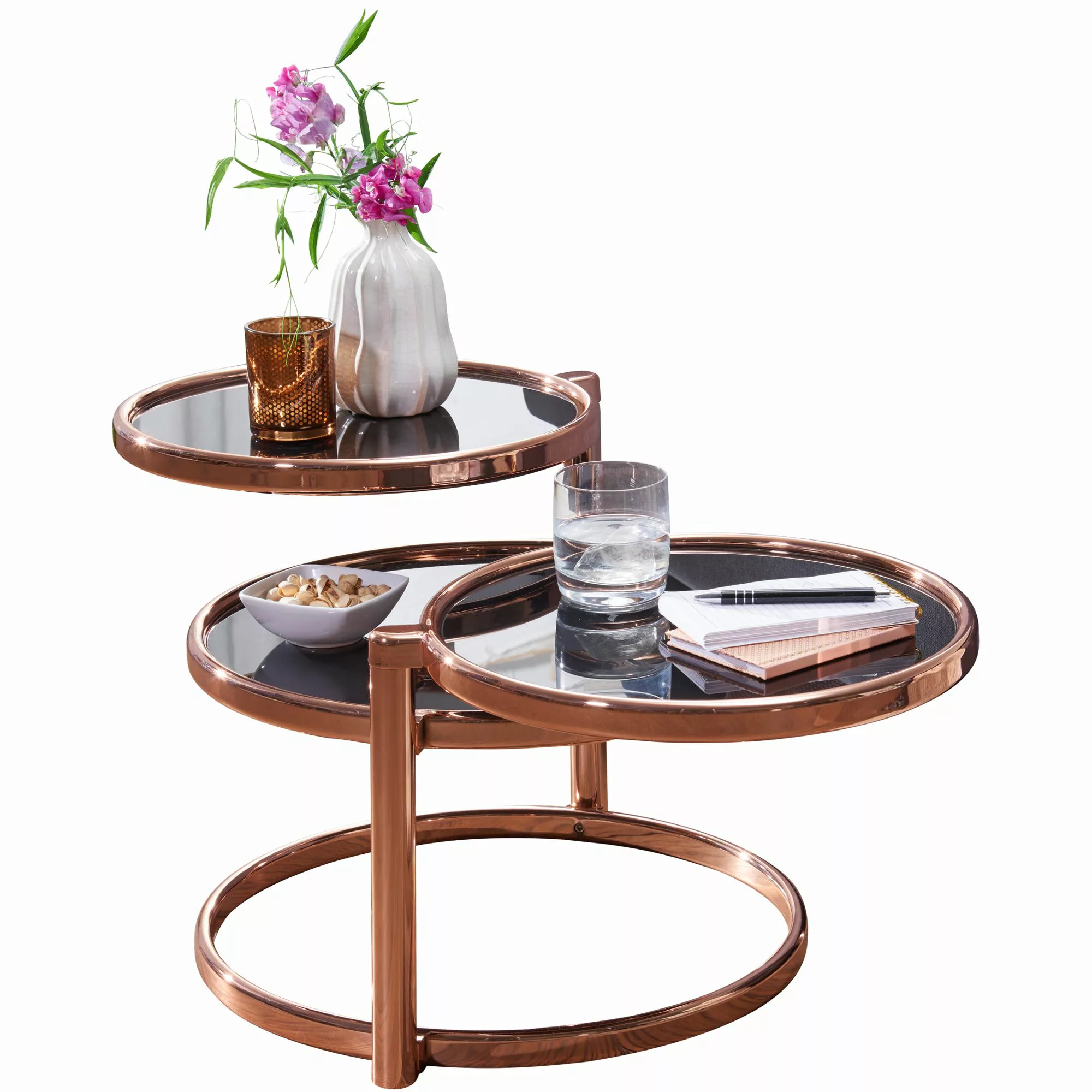 Couchtisch mit 3 Tischplatten Schwarz / Kupfer 58 x 43 x 58 cm | Beistellti günstig online kaufen