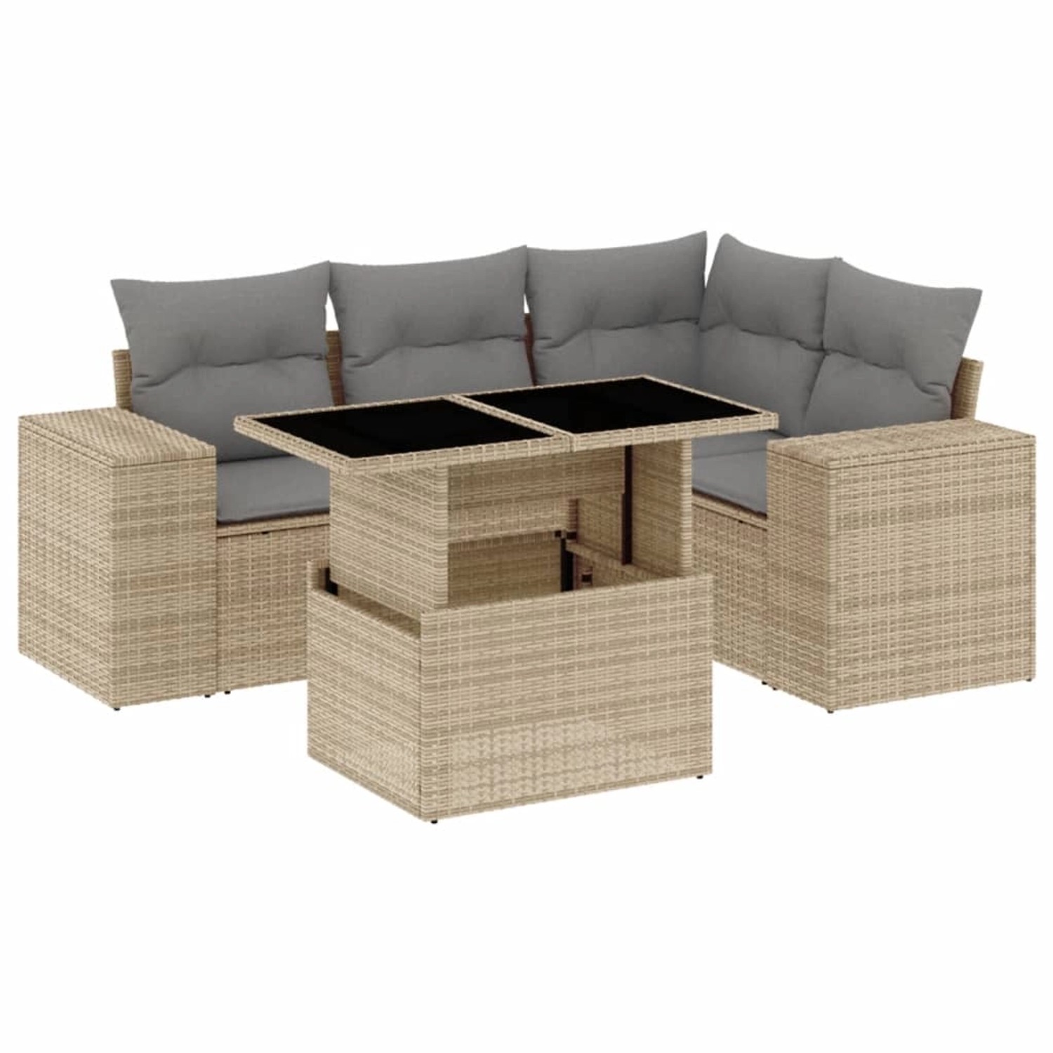 vidaXL 5-tlg Garten-Sofagarnitur mit Kissen Beige Poly Rattan Modell 224 günstig online kaufen