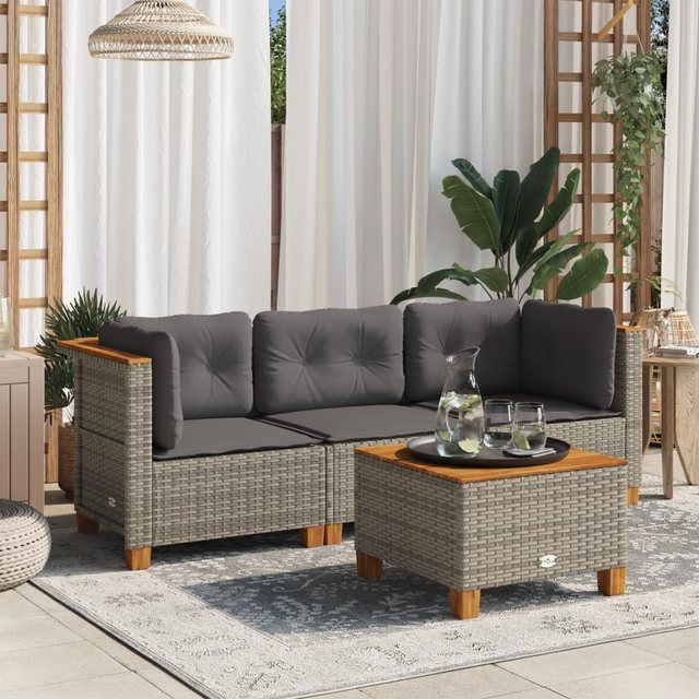 vidaXL Loungesofa Gartensofa mit Kissen 3-Sitzer Grau Poly Rattan günstig online kaufen