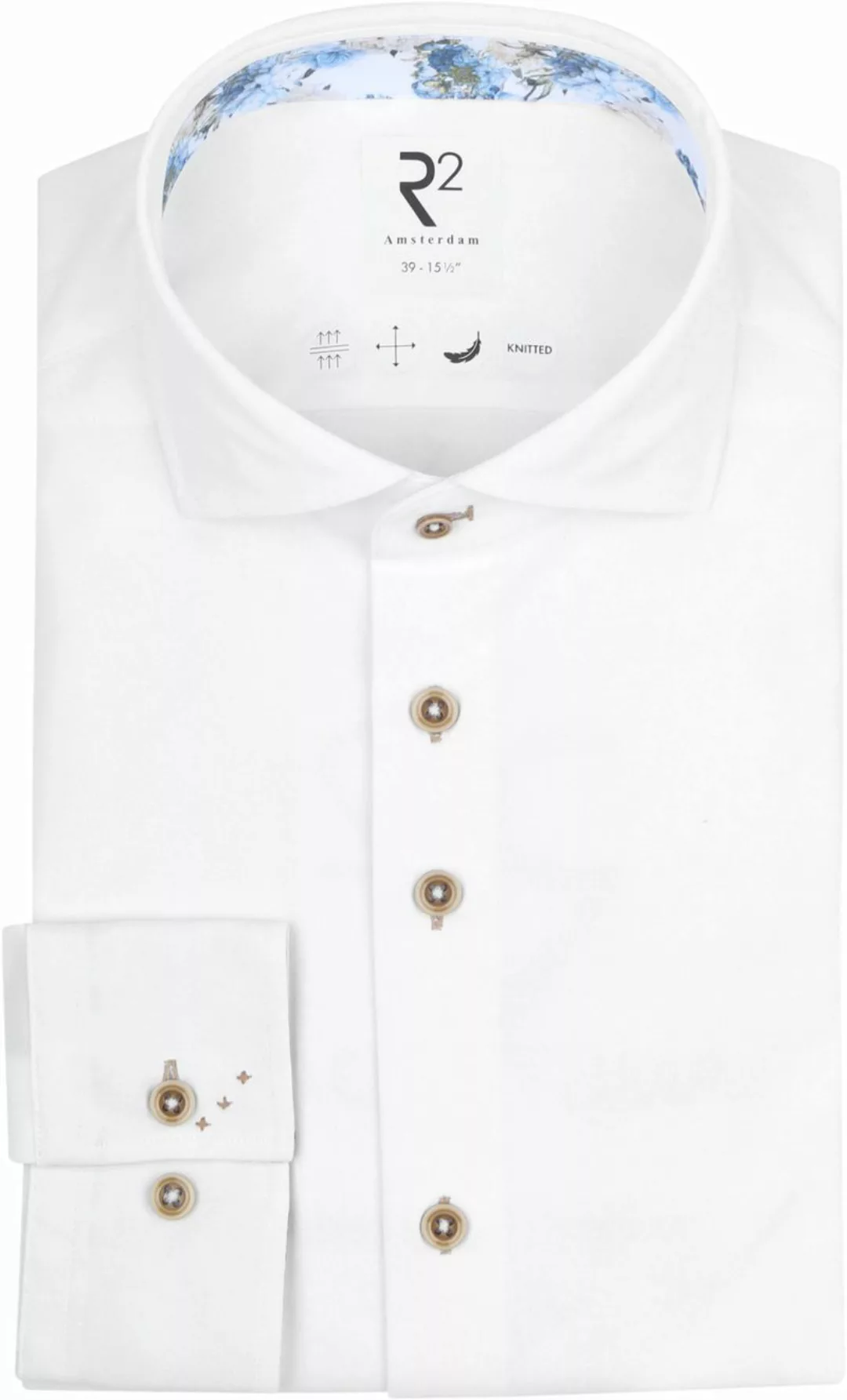 R2 Knitted Piqué Hemd Weiß - Größe 45 günstig online kaufen