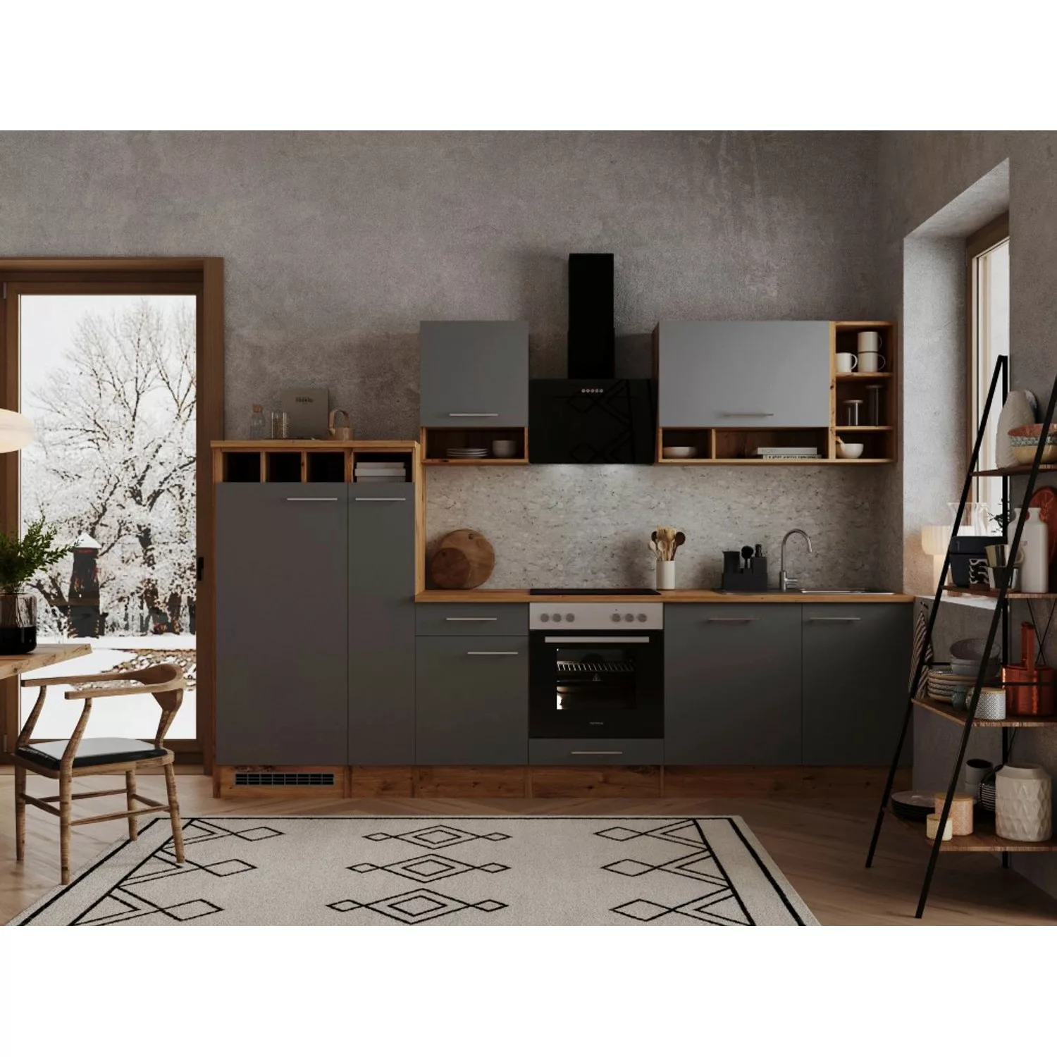 Respekta Premium Küchenzeile Landhaus 310 cm Lärche Weiß matt günstig online kaufen