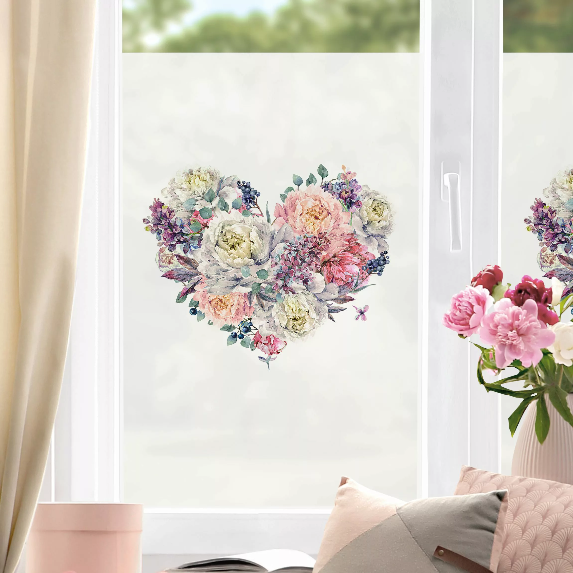 Fensterfolie Aquarell Herz Blüten Bouquet günstig online kaufen