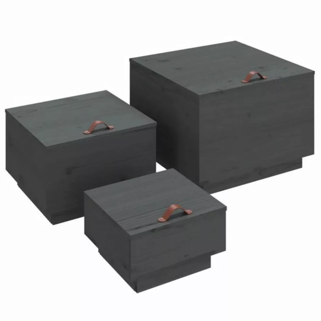 vidaXL Fächerschrank Aufbewahrungsboxen mit Deckeln 3 Stk. Grau Massivholz günstig online kaufen