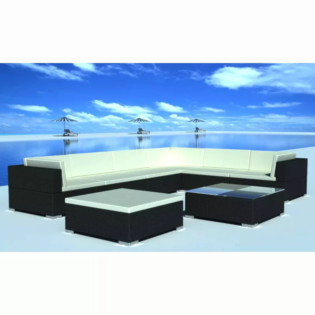 8-tlg. Garten-lounge-set Mit Auflagen Poly Rattan Schwarz günstig online kaufen