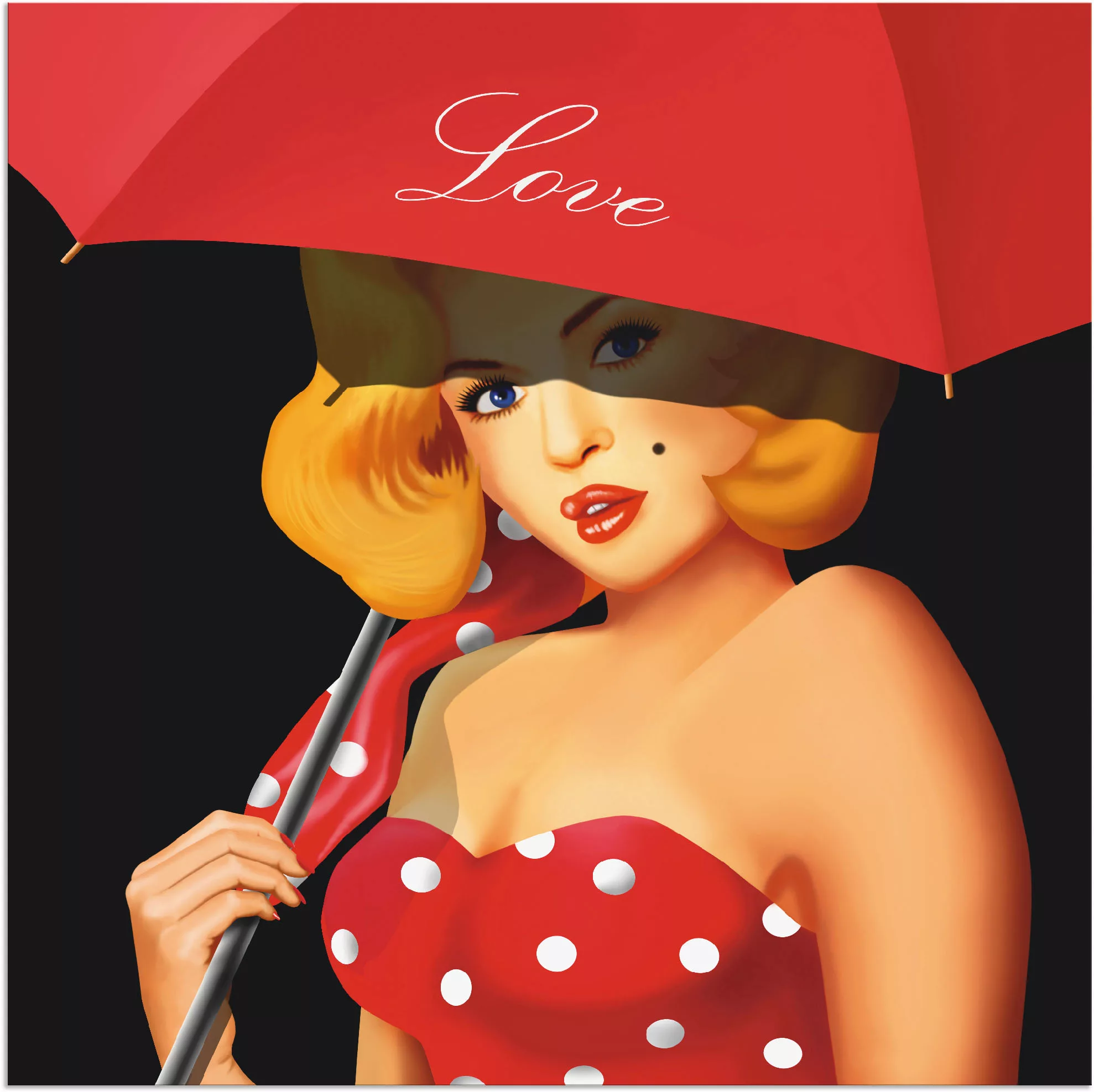 Artland Wandbild "Pin-Up Girl unter rotem Regenschirm", Frau, (1 St.), als günstig online kaufen