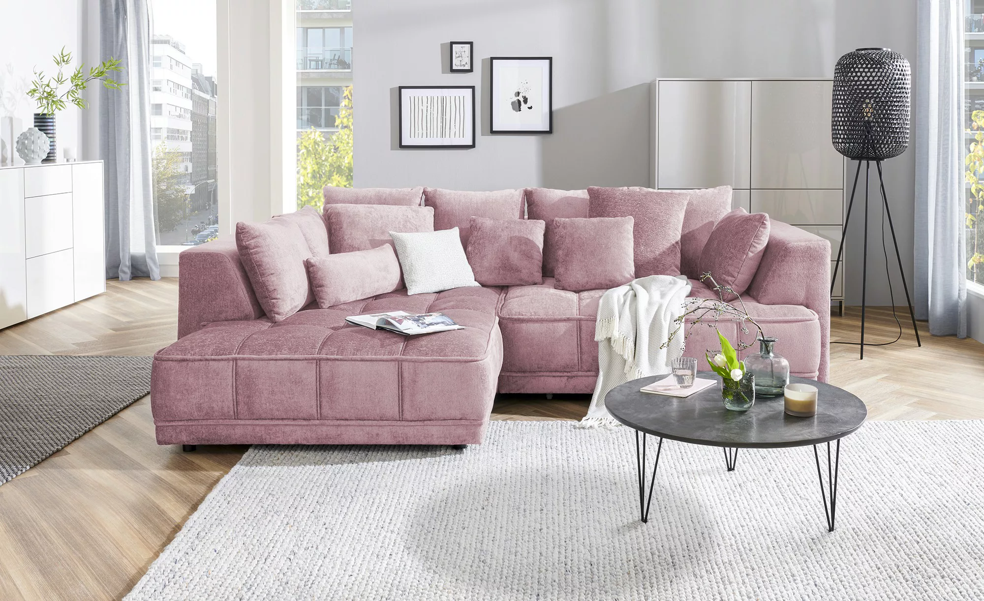 switch Ecksofa aus Samt Tiga ¦ rosa/pink ¦ Maße (cm): B: 285 H: 88 T: 205 P günstig online kaufen