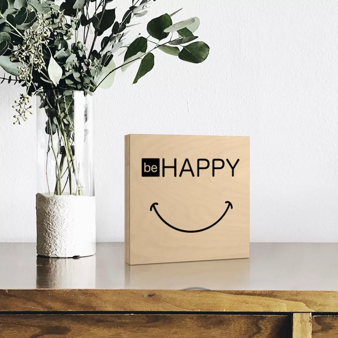 Artland Holzbild "Be happy - Sei glücklich", Sprüche & Texte, (1 St.) günstig online kaufen