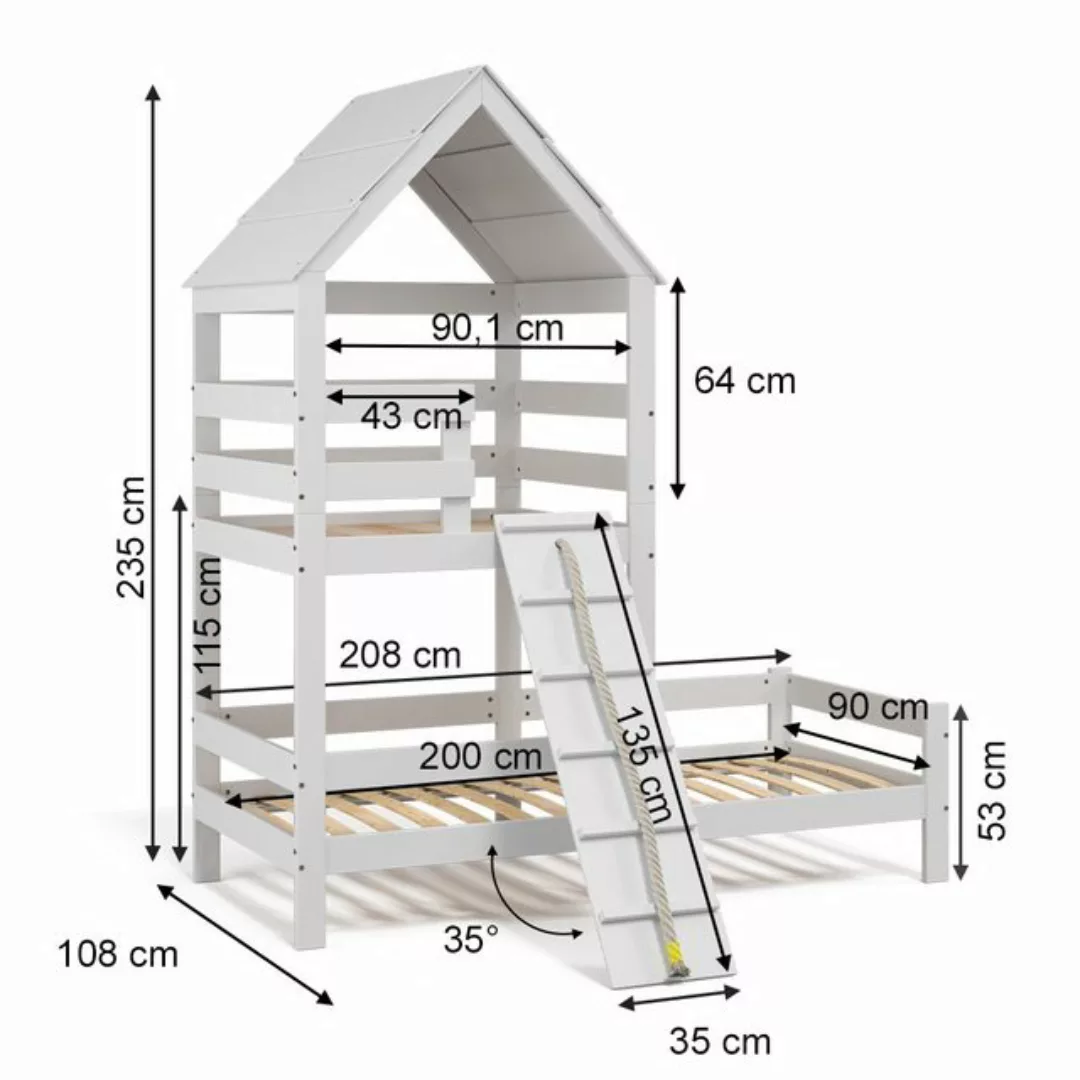 VitaliSpa® Bett Kinderbett Spielturmbett 90x200cm Teddy Weiß Matratze günstig online kaufen