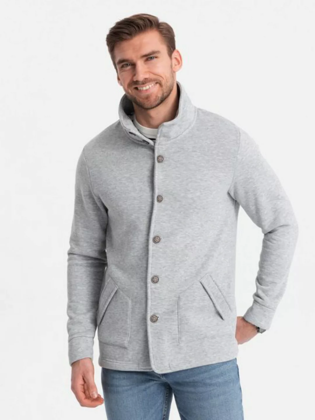 OMBRE Sweatshirt Herren Sweatshirt mit Knopfleiste und Stehkragen günstig online kaufen