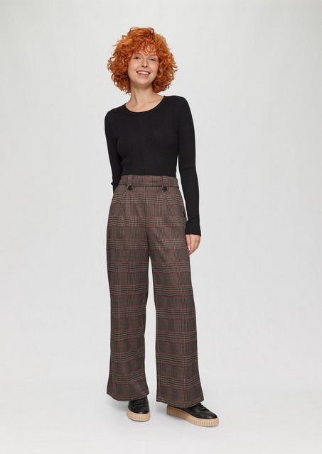 QS Stoffhose Gemusterte Wide-Leg-Hose aus Interlock-Jersey Zierknopf günstig online kaufen