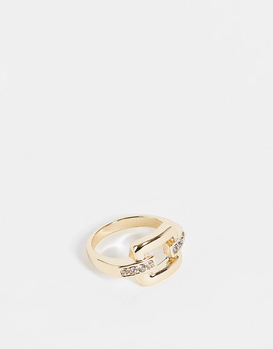 Topshop – Oversize-Ring in Gold-Optik mit Kettenglied-Design und Pavé-Detai günstig online kaufen