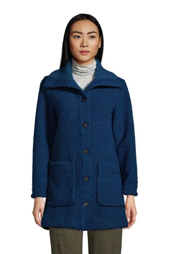 Fleecemantel in Wollbouclé-Optik, Damen, Größe: S Normal, Blau, by Lands' E günstig online kaufen