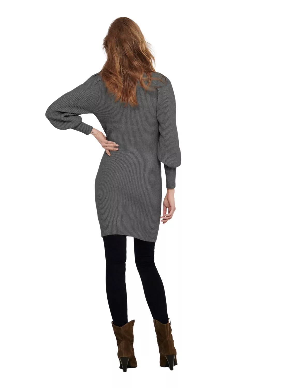 Only – Hochgeschlossenes Pulloverkleid mit voluminösen Ärmeln in Schwarz günstig online kaufen