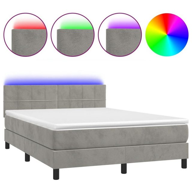 vidaXL Boxspringbett Boxspringbett mit Matratze LED Hellgrau 140x200 cm Sam günstig online kaufen