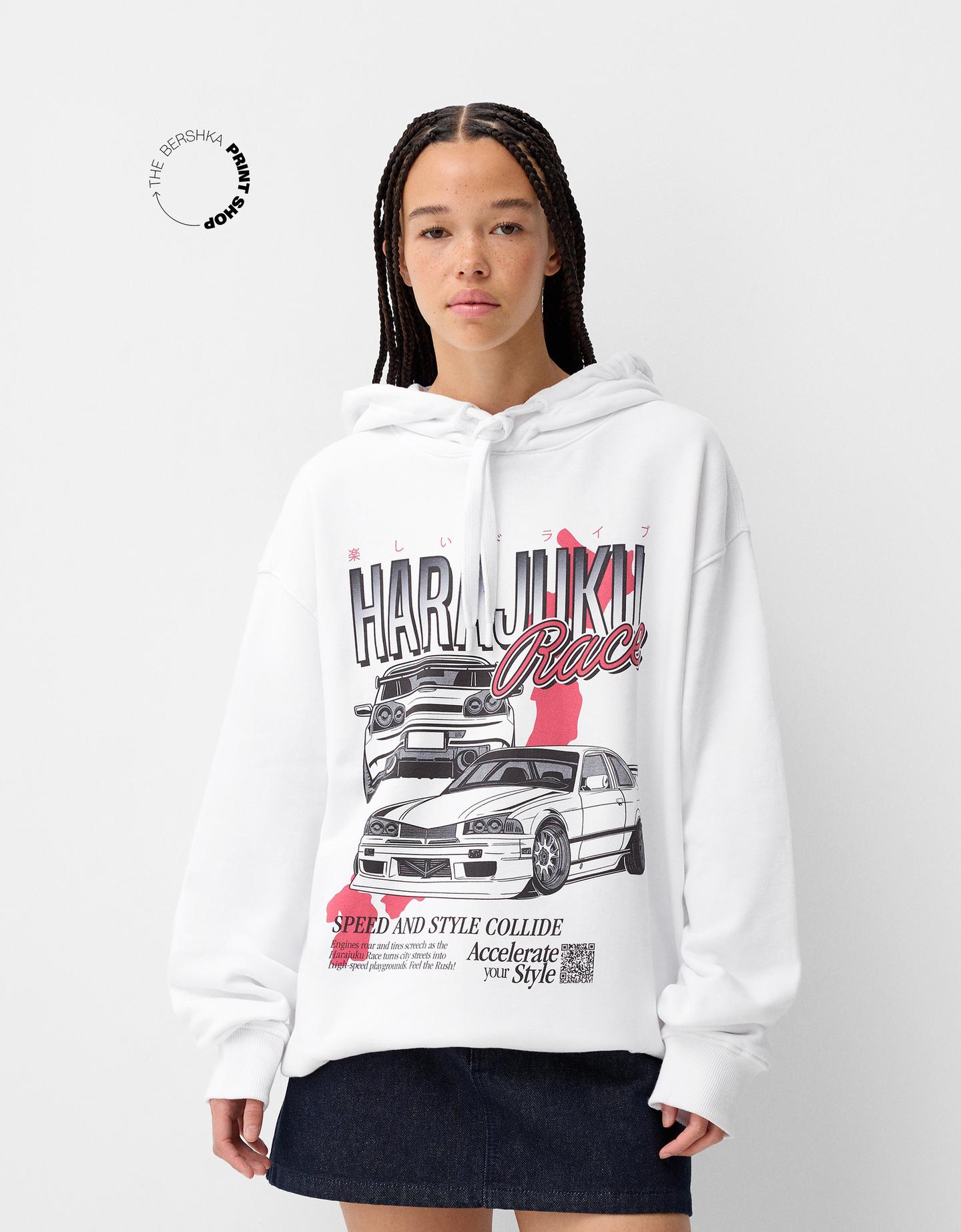 Bershka Oversize-Hoodie Bershka Wearable Art Mit Kapuze Damen Xs Weiss günstig online kaufen