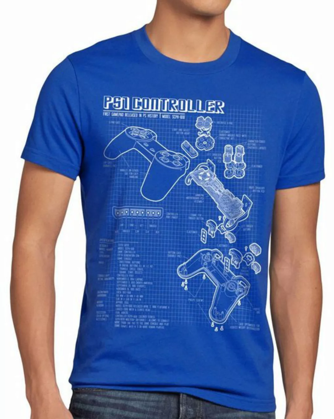 style3 Print-Shirt Herren T-Shirt PS1 Controller Blaupause PS gamepad konso günstig online kaufen