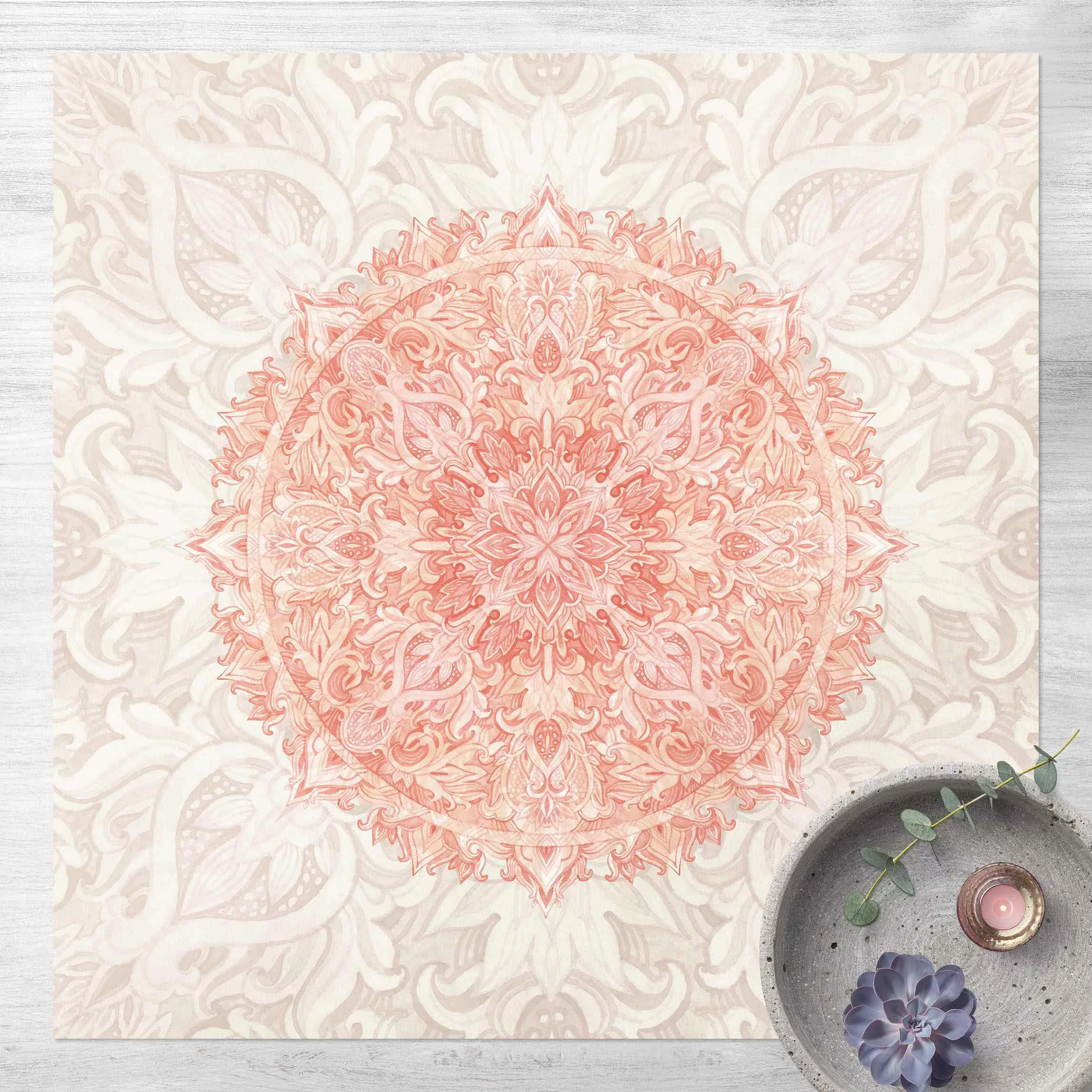 Vinyl-Teppich Mandala Aquarell Ornament beige orange günstig online kaufen