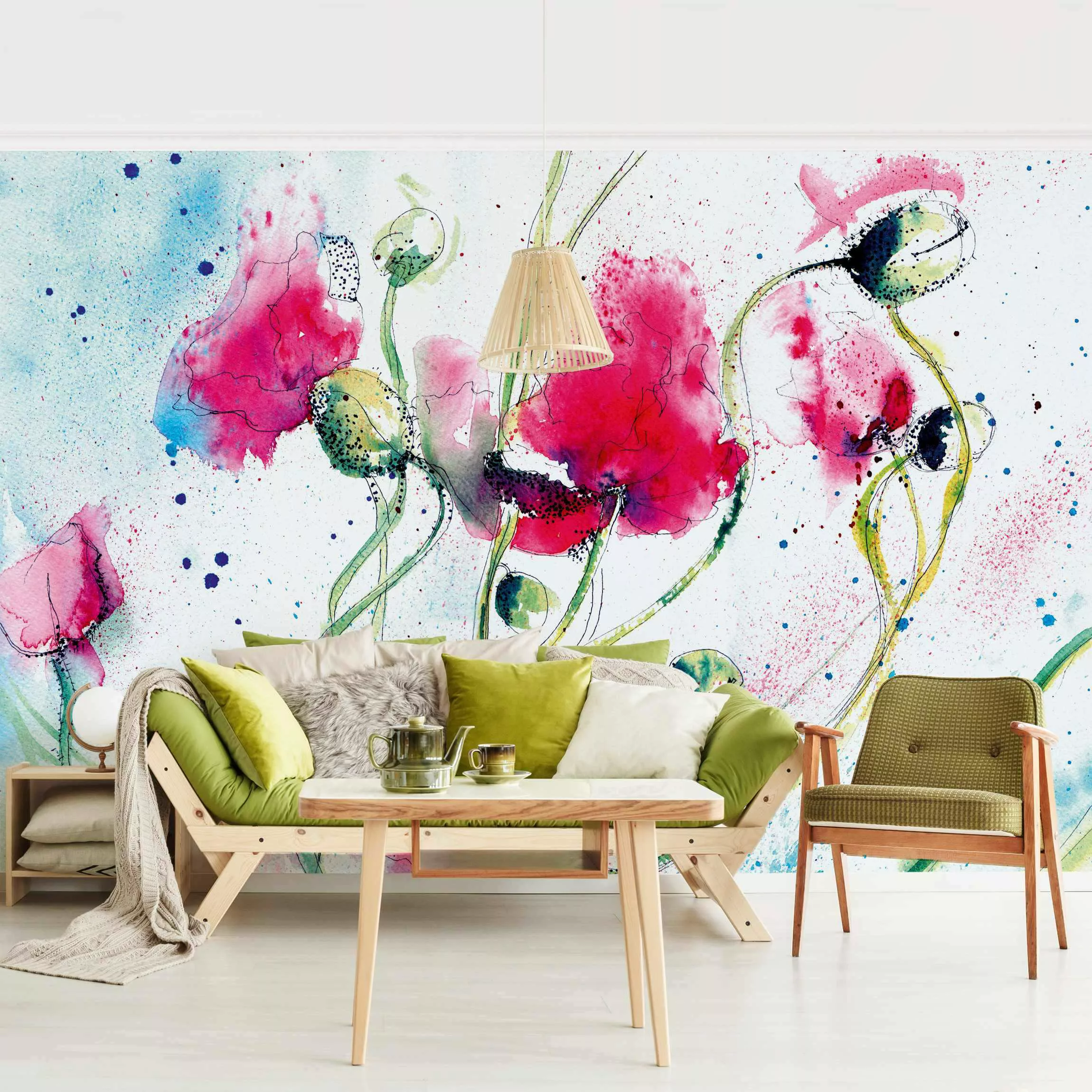 Bilderwelten Blumentapete Painted Poppies weiß Gr. 192 x 192 günstig online kaufen