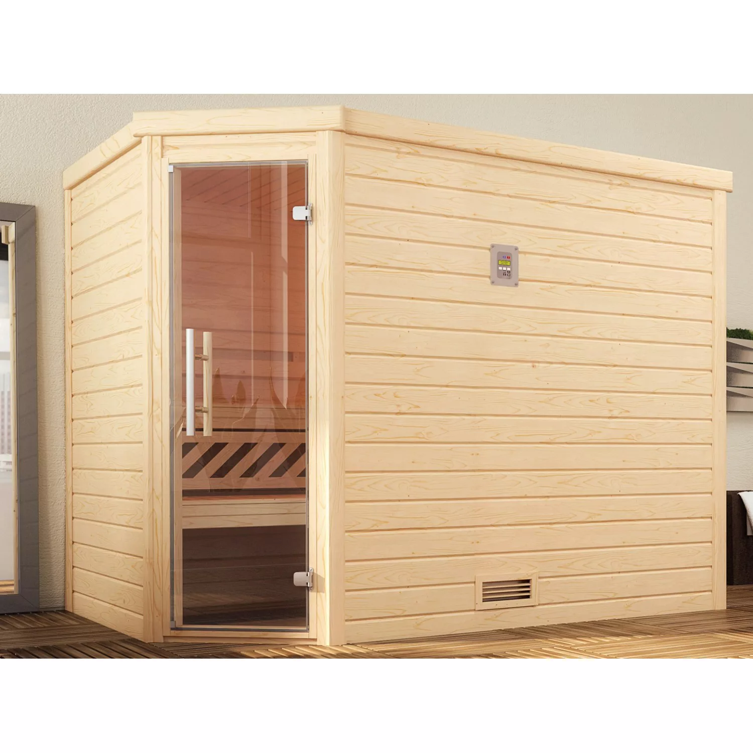 Weka Massivholzsauna Turku 3 Sparset 7,5 kW OS Glastür günstig online kaufen