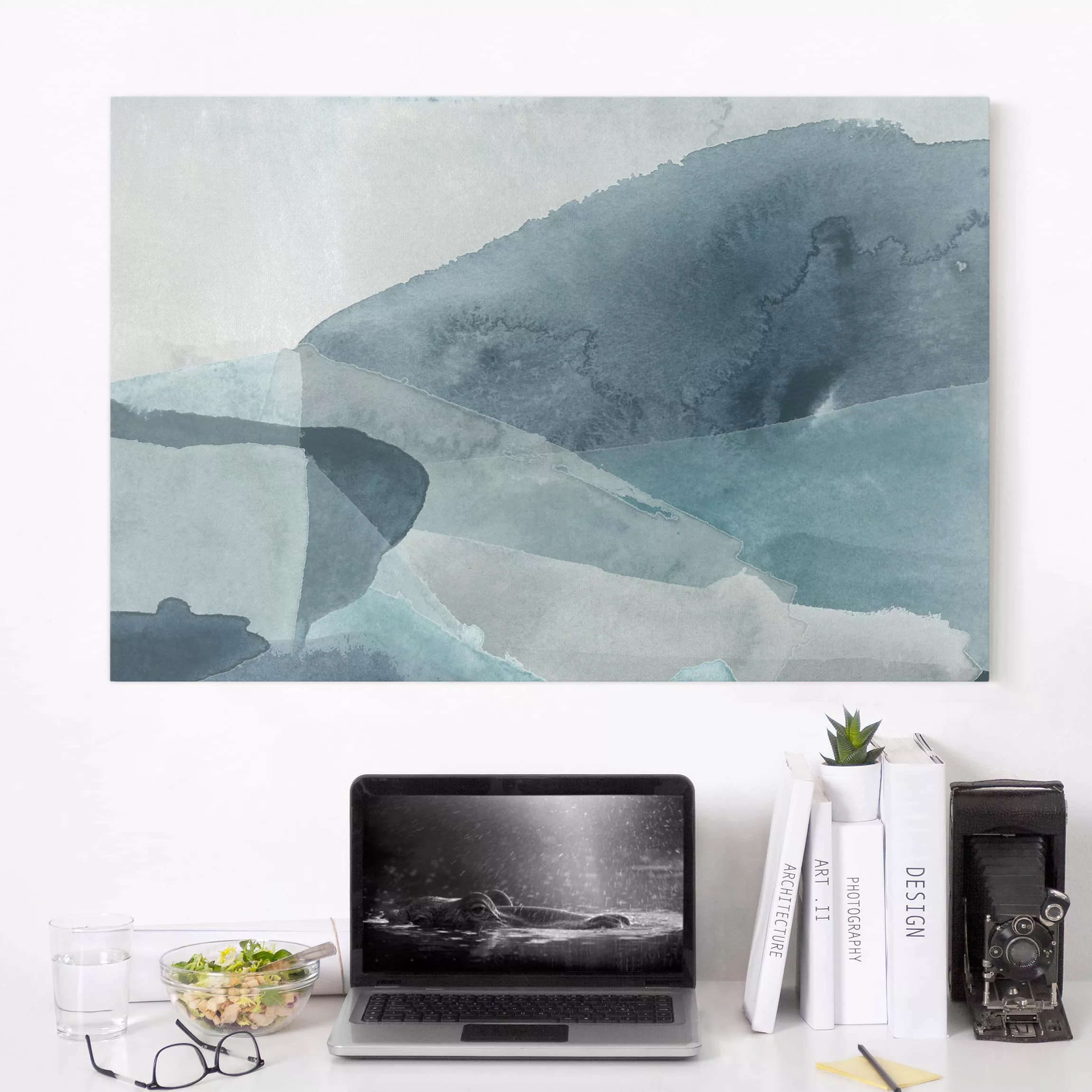 Leinwandbild Abstrakt - Querformat Wogen in Blau I günstig online kaufen