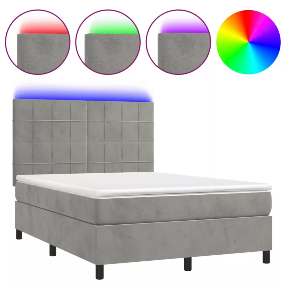 Vidaxl Boxspringbett Mit Matratze & Led Hellgrau 140x190 Cm Samt günstig online kaufen