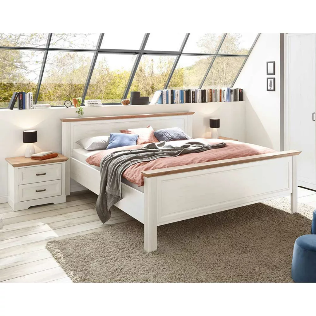 Schlafzimmer Set Pinie weiss im Landhausstil vierteilig (vierteilig) günstig online kaufen