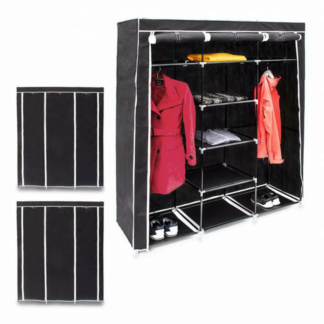 relaxdays Stoffschrank 3 x Stoffkleiderschrank 9 Böden schwarz günstig online kaufen