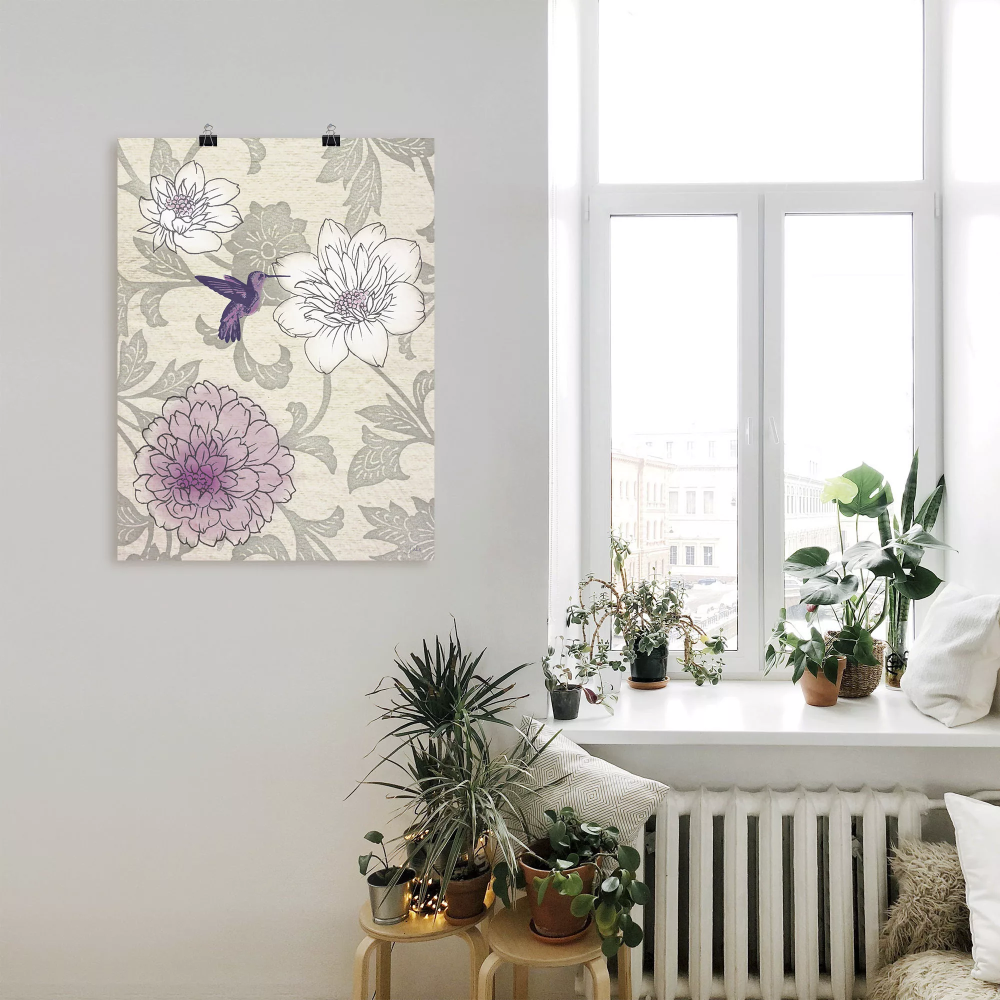 Artland Wandbild "Blumenmuster mit Kolibri", Blumen, (1 St.), als Poster, W günstig online kaufen