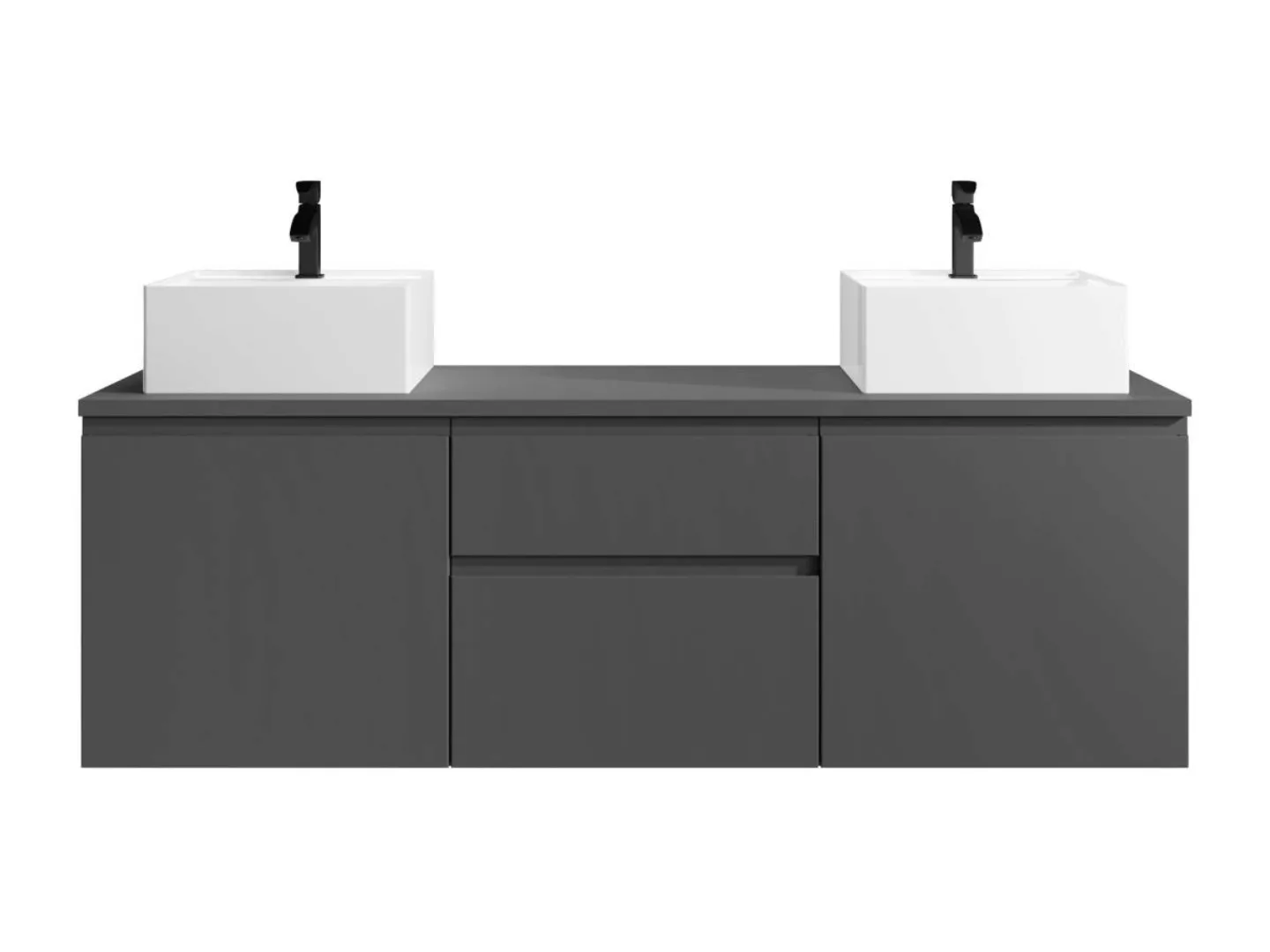 Waschbeckenunterschrank hängend mit Doppelwaschbecken - Grau - 150 cm - JIM günstig online kaufen