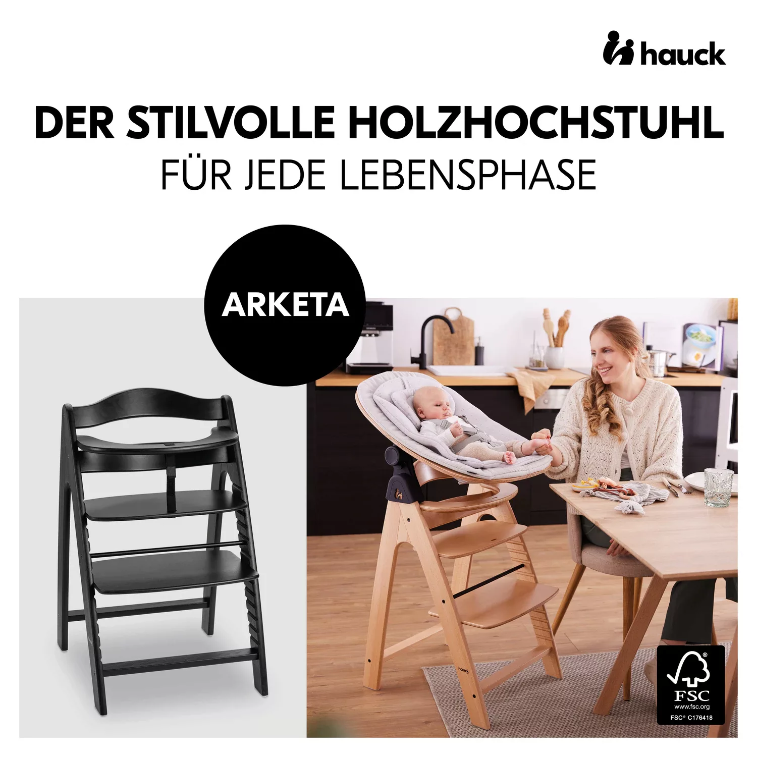 Hauck Hochstuhl »Arketa, Beech Blackwashed«, mitwachsend; FSC® - schützt Wa günstig online kaufen