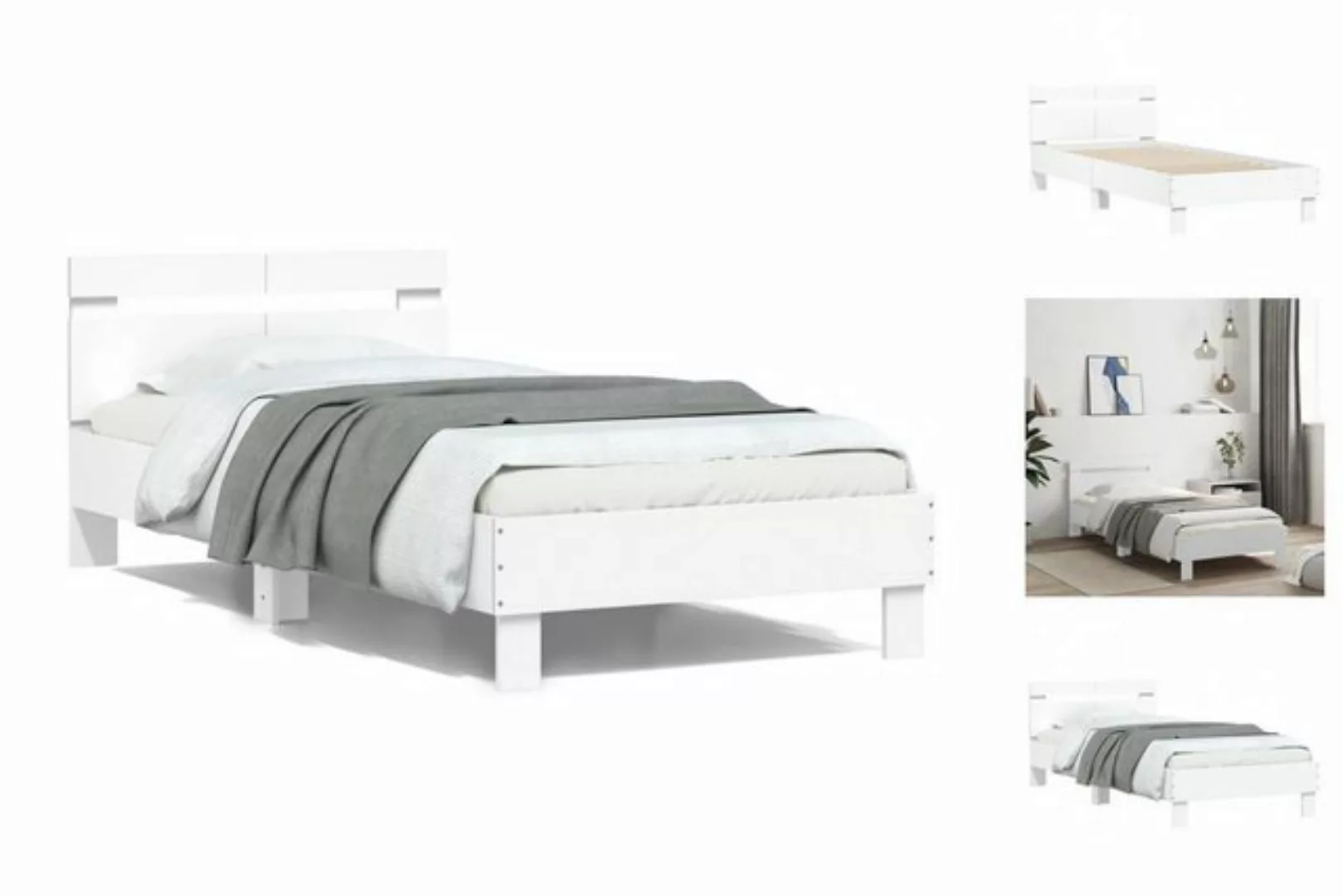 vidaXL Bettgestell Bettgestell mit Kopfteil Weiß 100x200 cm Spanplatte Bett günstig online kaufen