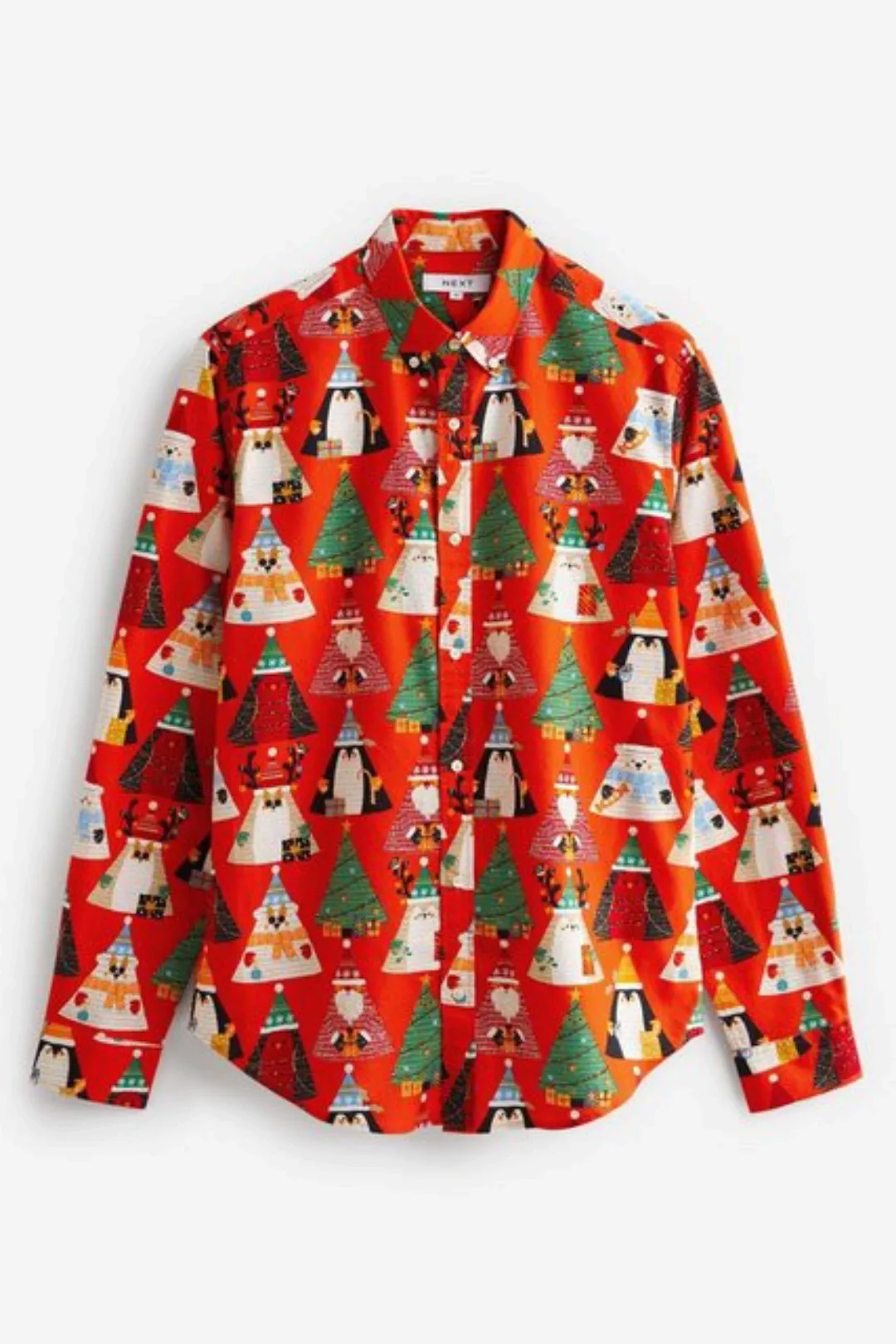 Next Langarmhemd Langärmeliges Hemd mit Weihnachtsprint (1-tlg) günstig online kaufen