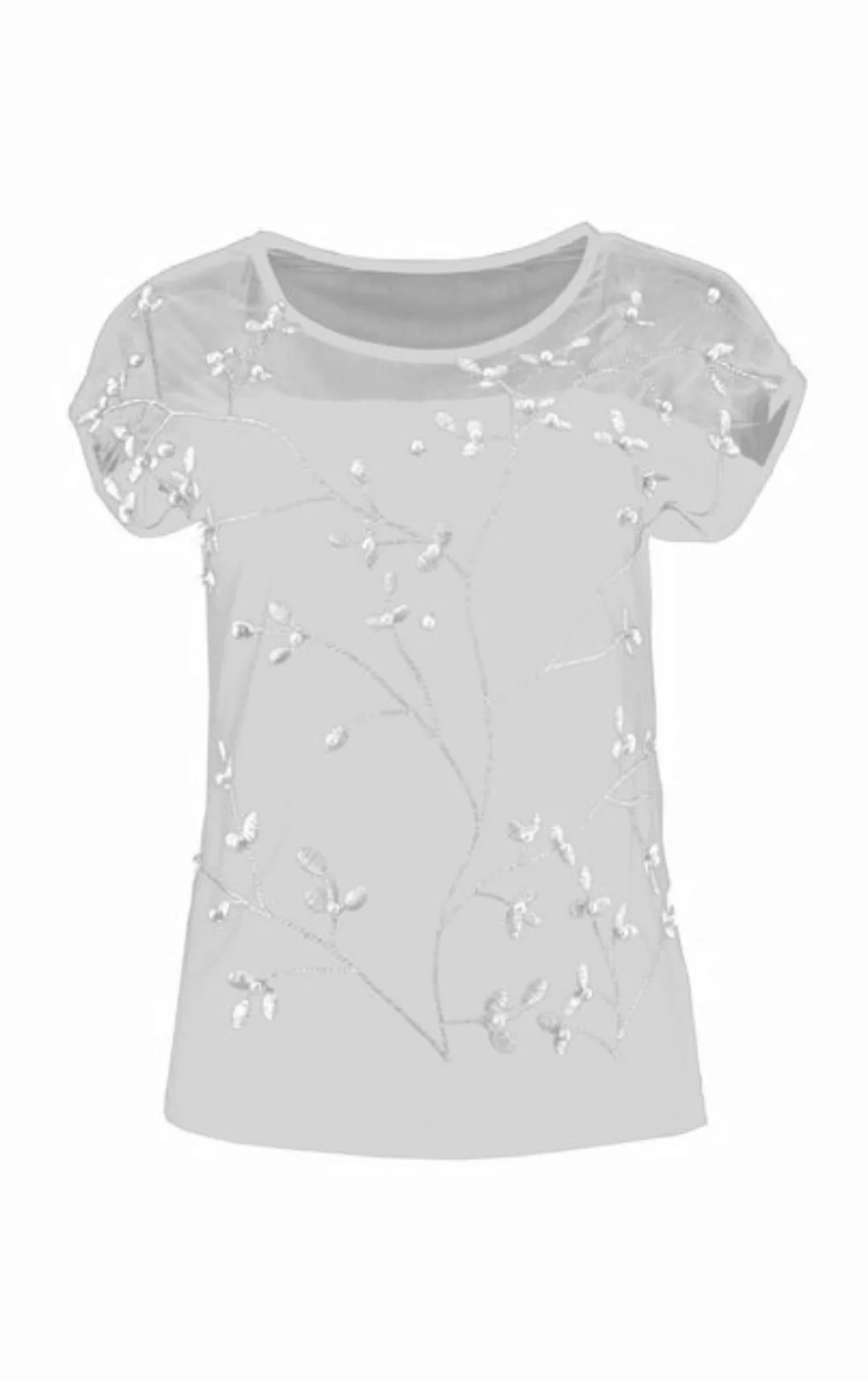 Passioni T-Shirt mit transparentem Einsatz und kontrastierender Blumenstick günstig online kaufen