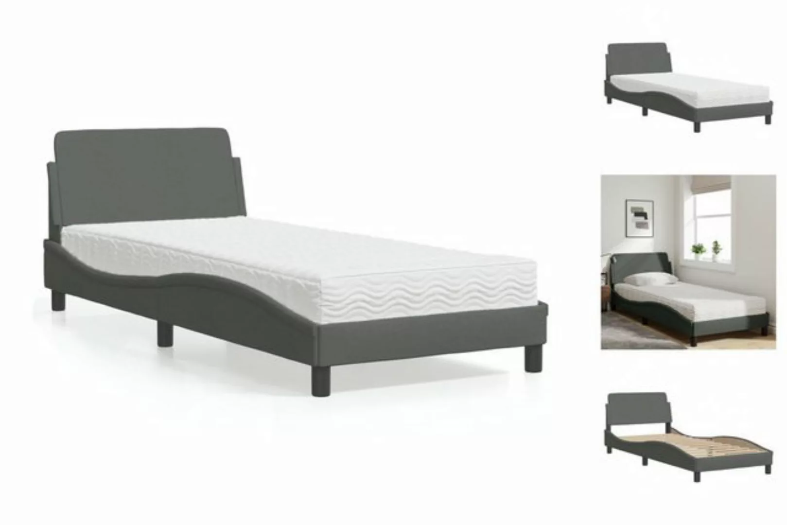 vidaXL Bettgestell Bett mit Matratze Dunkelgrau 90x200 cm Stoff Bettgestell günstig online kaufen