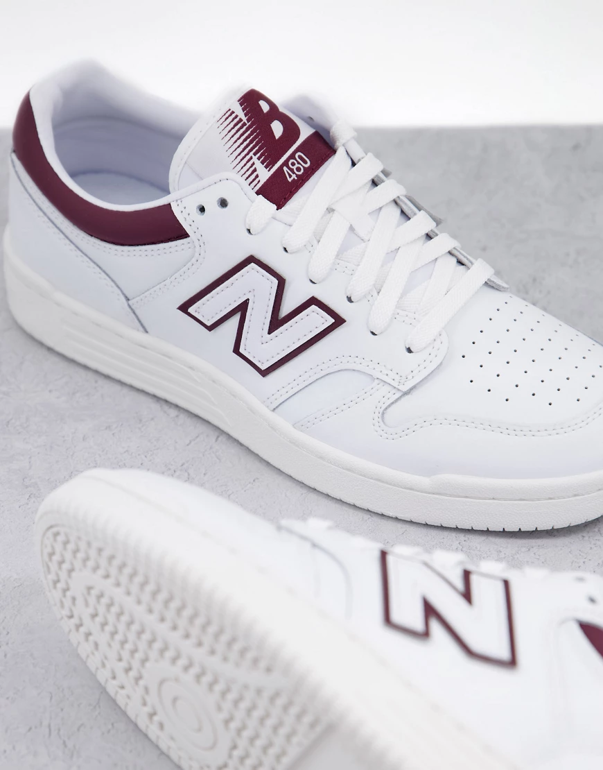 New Balance – 480 – Turnschuhe in Weiß und Burgunderrot günstig online kaufen