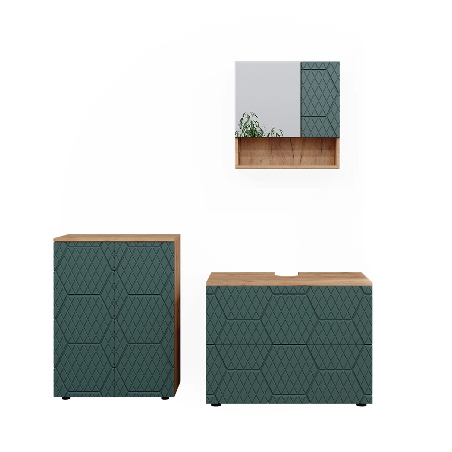 Vicco Badmöbel-Set Irma Goldkraft Eiche/Grün 3 Teile mit Unterschrank 80 cm günstig online kaufen