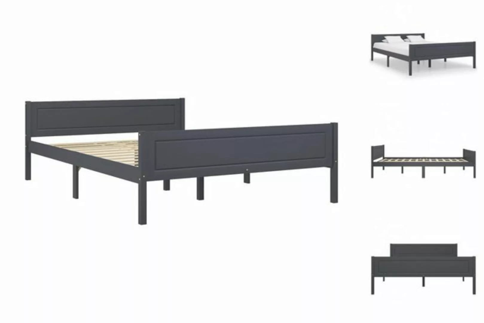 vidaXL Bettgestell Massivholzbett Kiefer Grau 160x200 cm Doppelbett Bett Be günstig online kaufen