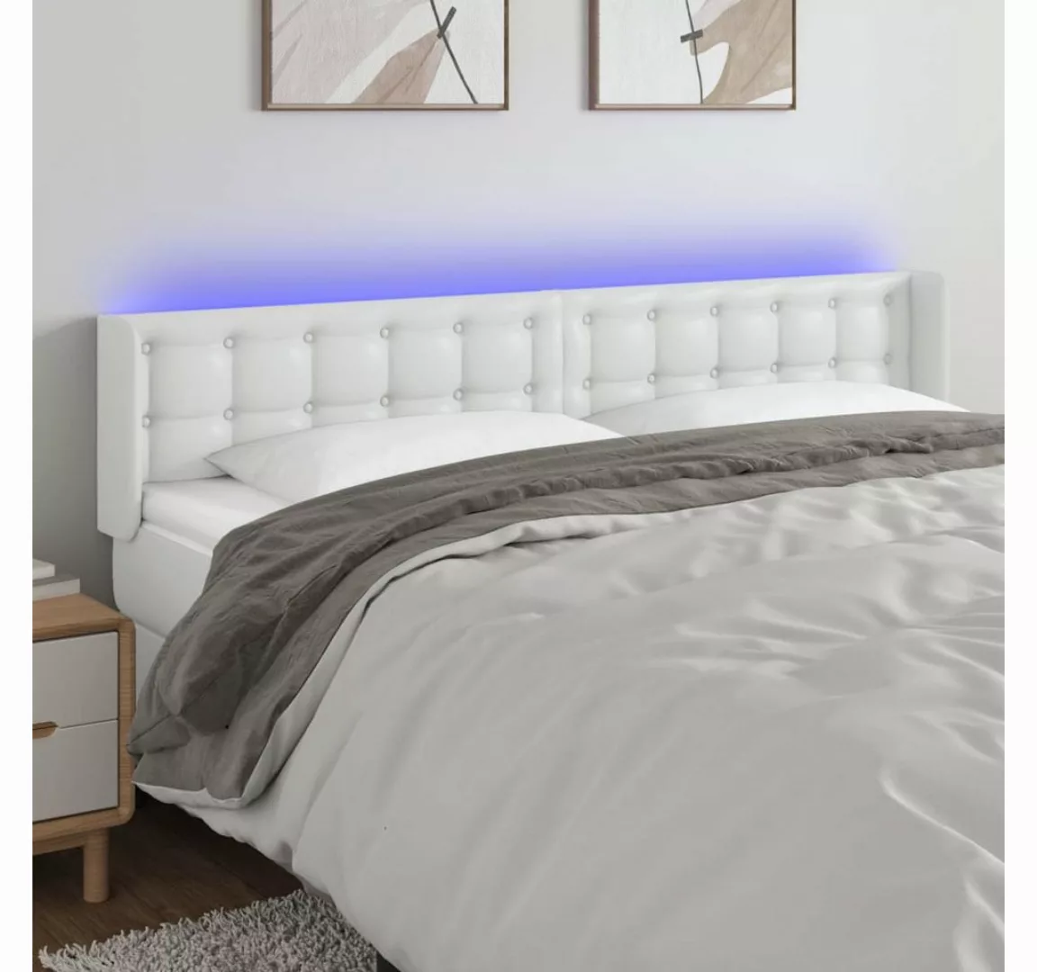 vidaXL Bett, LED Kopfteil Weiß 203x16x78/88 cm Kunstleder günstig online kaufen