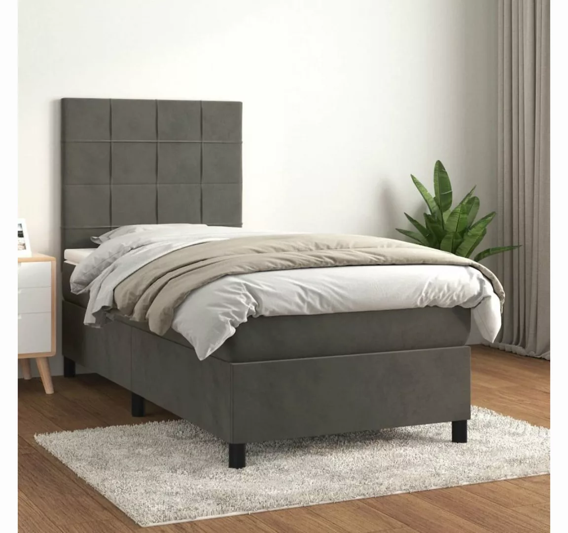 furnicato Bett Boxspringbett mit Matratze Dunkelgrau 90x200 cm Samt günstig online kaufen