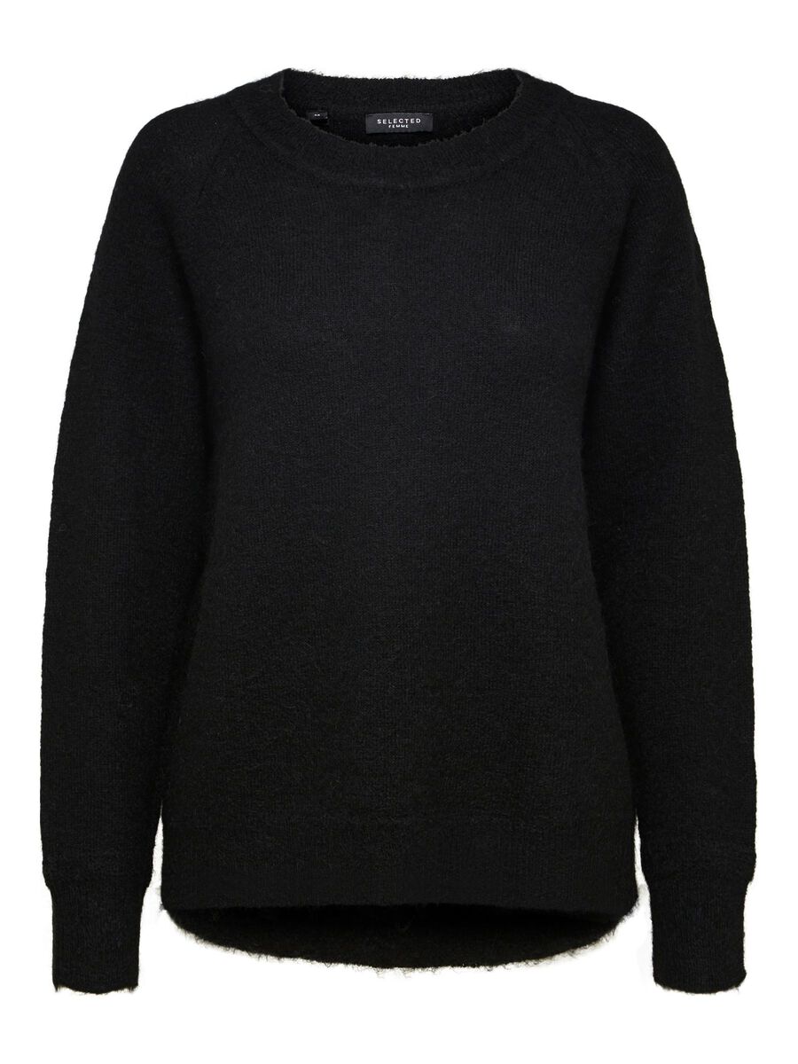SELECTED Rundhalsausschnitt Woll Pullover Damen Schwarz günstig online kaufen
