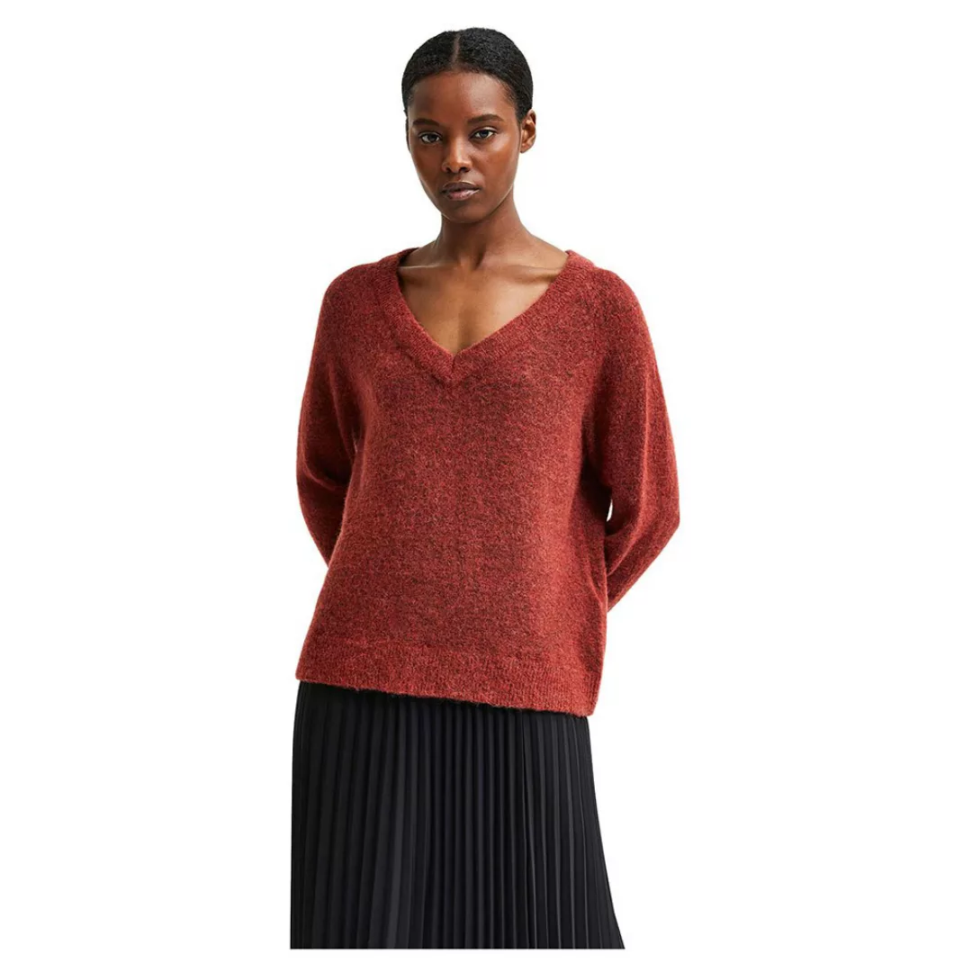 Selected Lulu V-ausschnitt Sweater XS Chili Oil / Detail Melange günstig online kaufen
