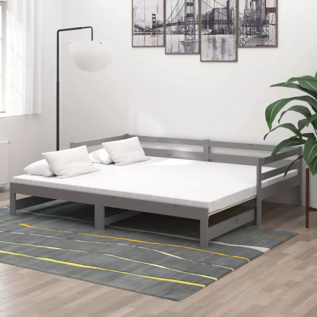 Tagesbett Ausziehbar Grau Kiefer Massivholz 2x(90x200) Cm günstig online kaufen