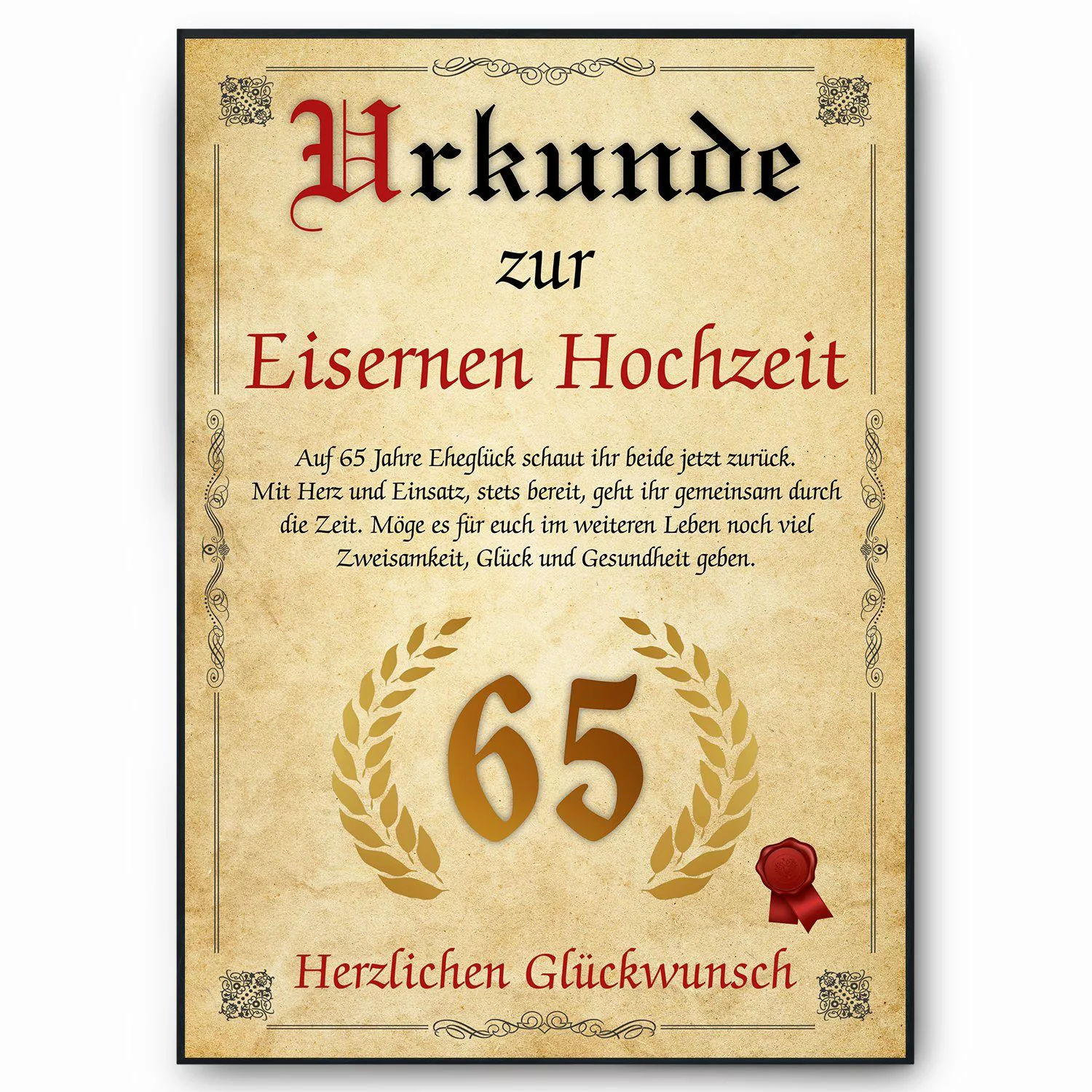Tigerlino Poster Urkunde zum 65. Hochzeitstag günstig online kaufen