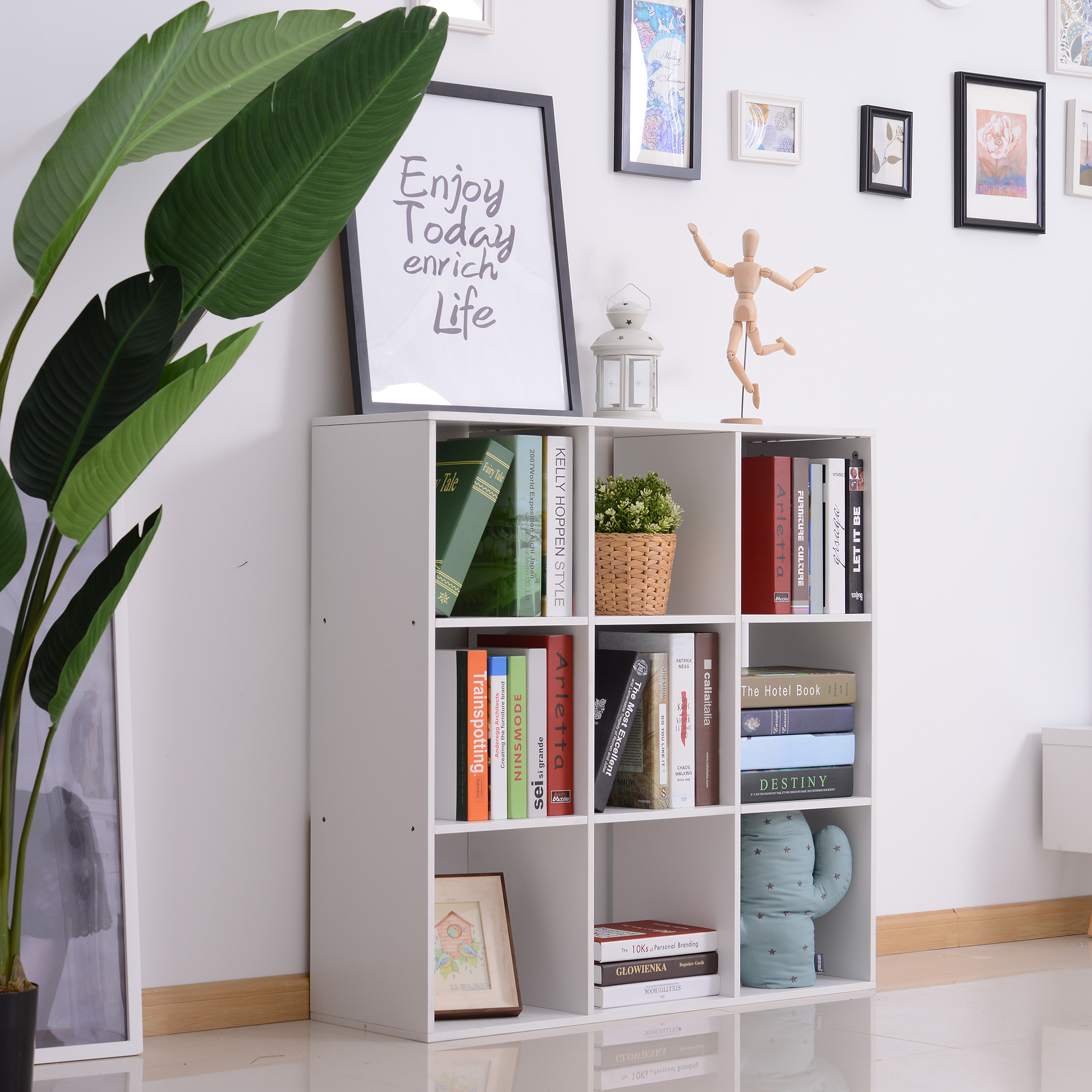 HOMCOM Weißes Bücherregal für Zuhause und Büro, Modernes Regal mit 9 Holzfä günstig online kaufen