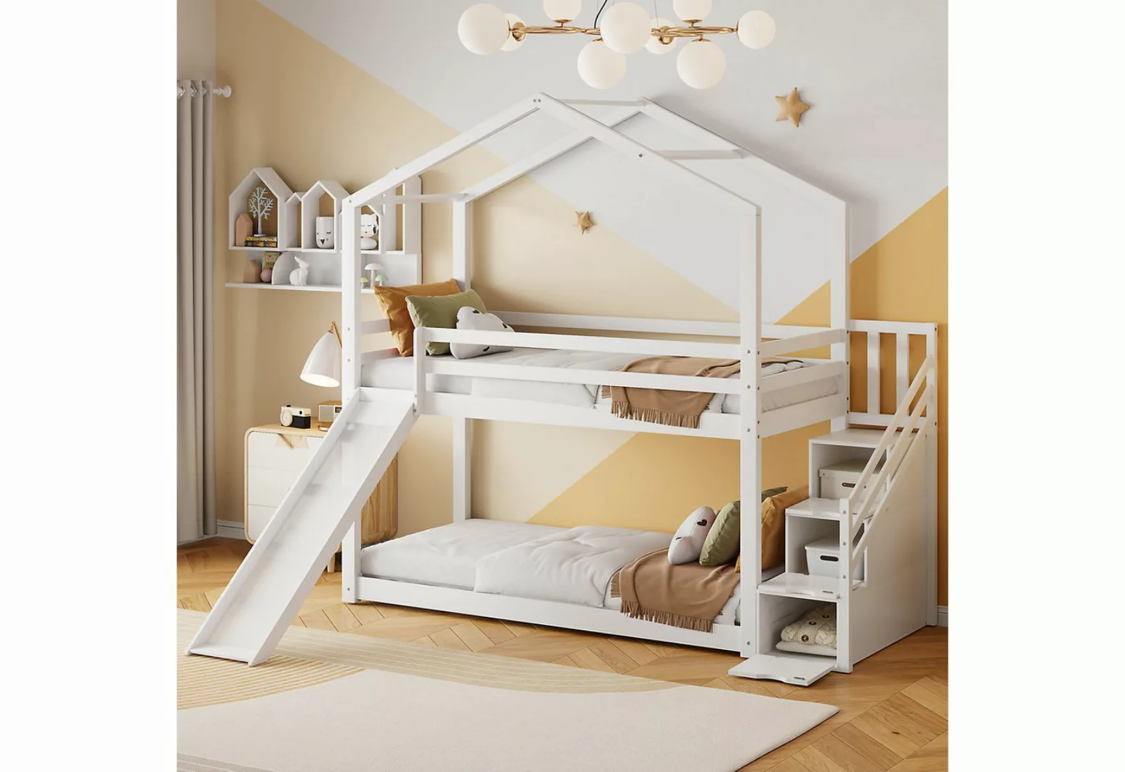 RIYO Etagenbett Kinderbett 90cm*200cm Hausbett Doppelbett mit Rutsche und L günstig online kaufen