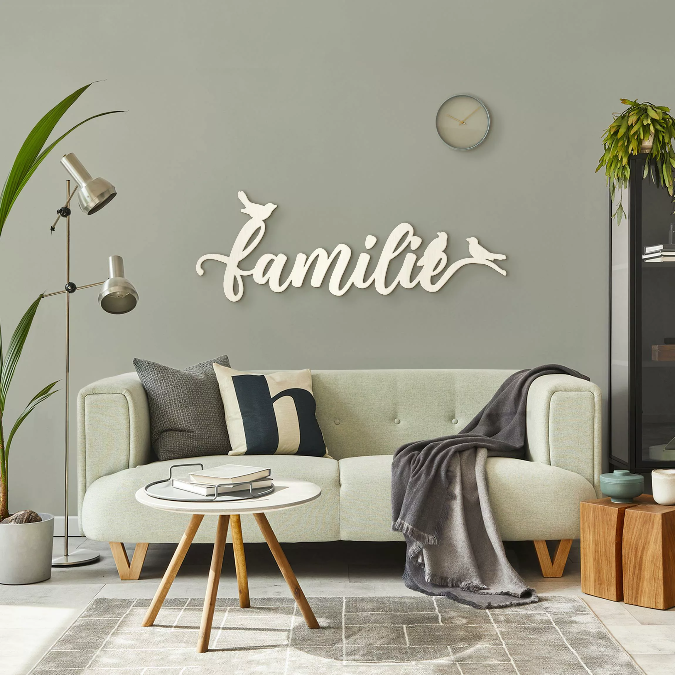 Wanddeko Holz 3D-Schriftzug Familie mit Spatzen günstig online kaufen