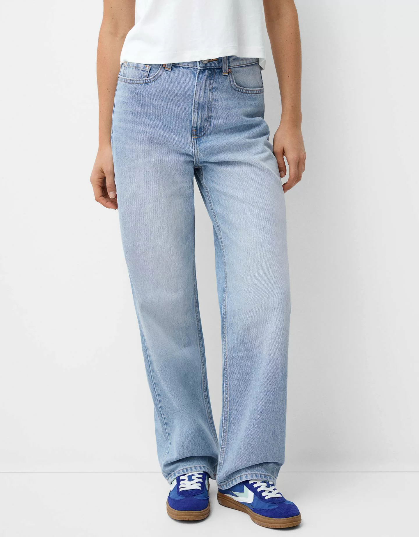 Bershka Straight-Jeans Mit Wide-Leg Damen 44 Ausgewaschenes Blau günstig online kaufen